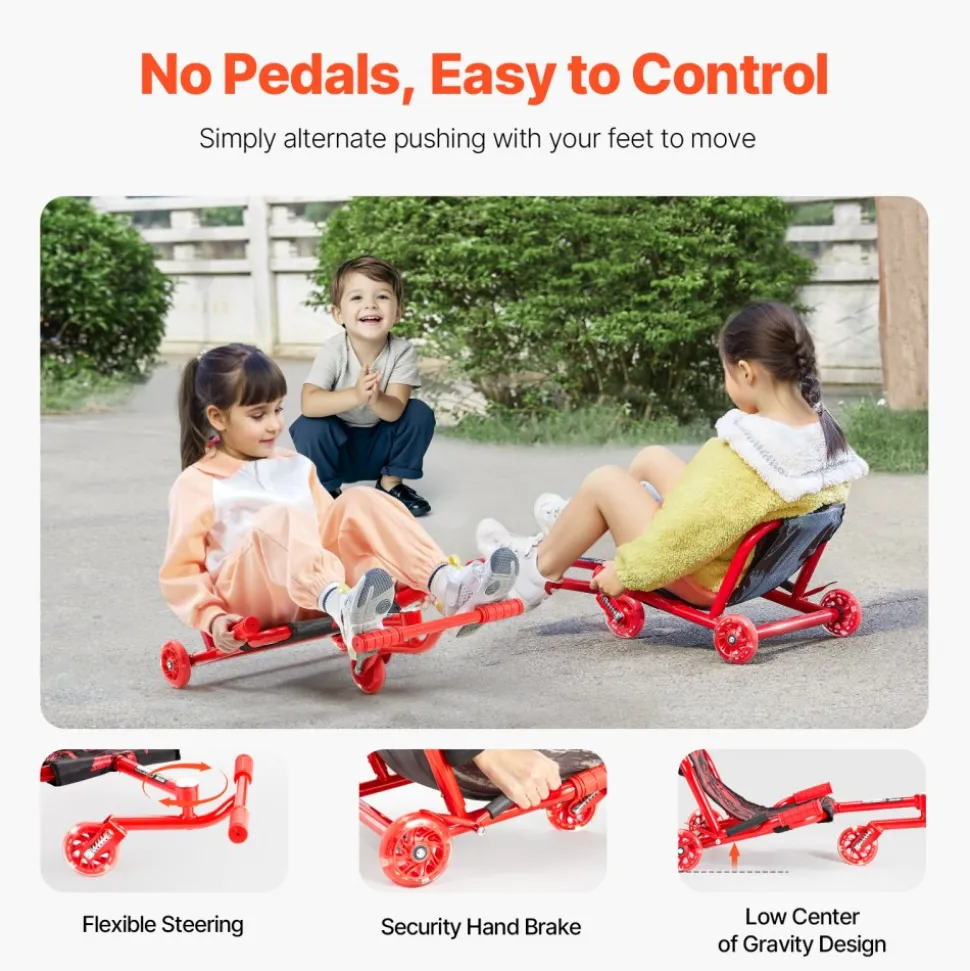 VEVOR Ride on Scooter, Load Capacity of 132 lbs, Swing Side-to-Side for Amazing Ride Powered by Zig-Zag Motion, Ride on Drifting Toy for Ages 4+, Rides on Any Hard Surface for Indoor & Outdoor, Red