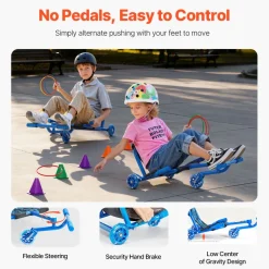 VEVOR Ride on Scooter, Load Capacity of 132 lbs, Swing Side-to-Side for Amazing Ride Powered by Zig-Zag Motion, Ride on Drifting Toy for Ages 4+, Rides on Any Hard Surface for Indoor & Outdoor, Blue