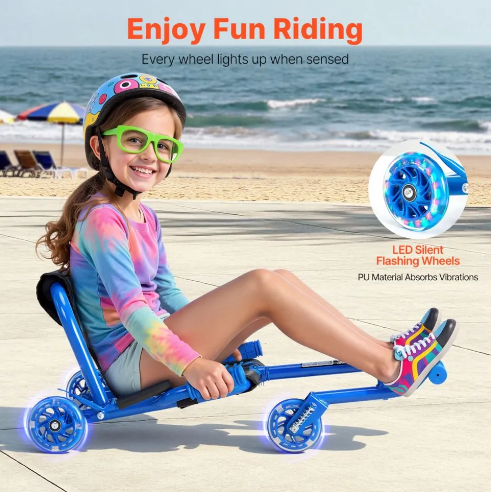 VEVOR Ride on Scooter, Load Capacity of 132 lbs, Swing Side-to-Side for Amazing Ride Powered by Zig-Zag Motion, Ride on Drifting Toy for Ages 4+, Rides on Any Hard Surface for Indoor & Outdoor, Blue