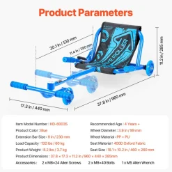 VEVOR Ride on Scooter, Load Capacity of 132 lbs, Swing Side-to-Side for Amazing Ride Powered by Zig-Zag Motion, Ride on Drifting Toy for Ages 4+, Rides on Any Hard Surface for Indoor & Outdoor, Blue