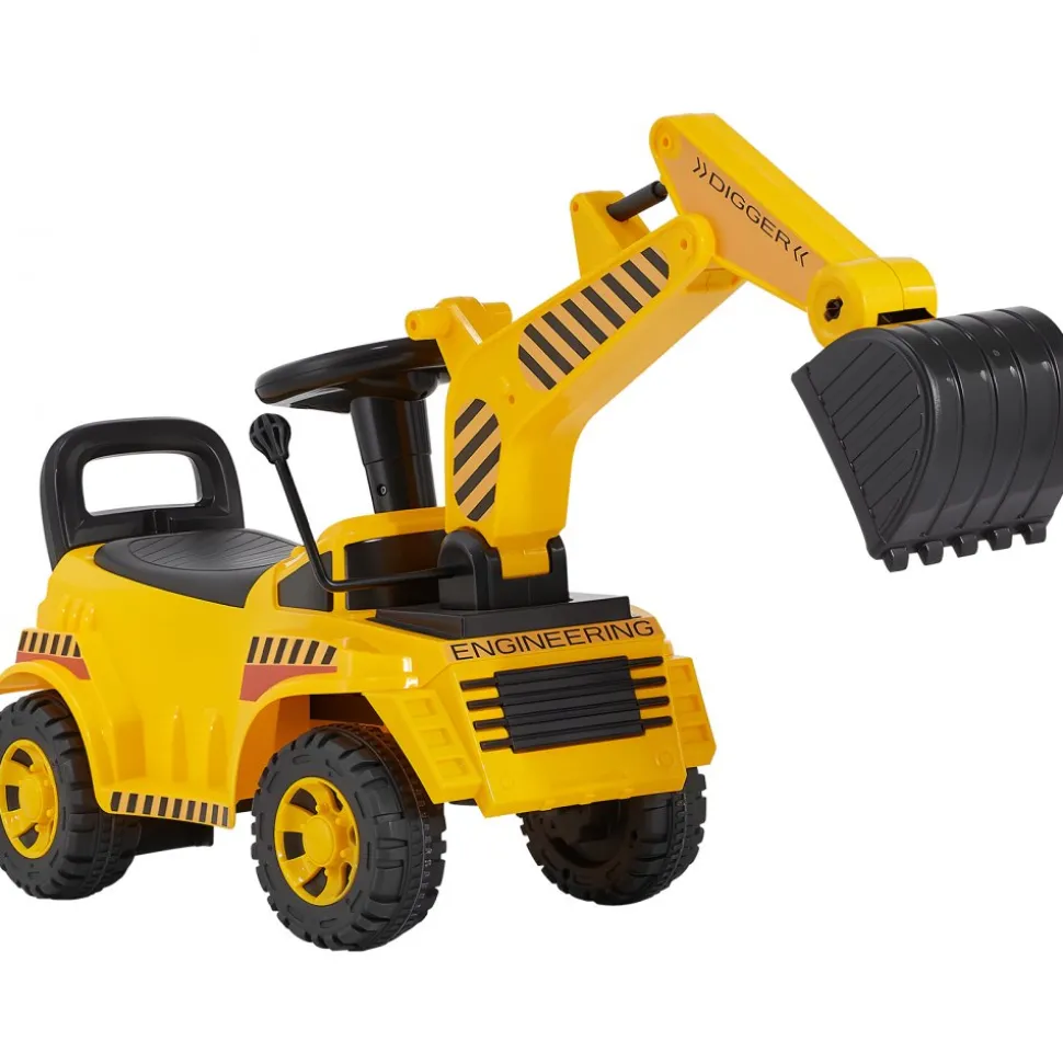 VEVOR Ride On Toddler Car, Push Car for Toddler 19 to 36 Months, Excavator Digger Toy with Helmet & Music, 55 lbs Load Capacity, Foot-to-Floor Walker for Kids, Yellow