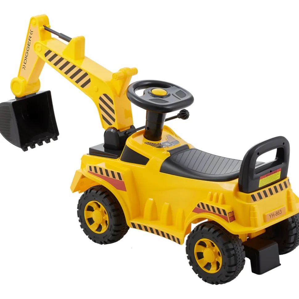 VEVOR Ride On Toddler Car, Push Car for Toddler 19 to 36 Months, Excavator Digger Toy with Helmet & Music, 55 lbs Load Capacity, Foot-to-Floor Walker for Kids, Yellow