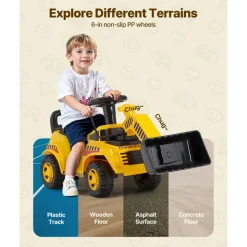 VEVOR Ride On Toddler Car, Ride on Excavator Car for Toddler 19 to 36 Months, Excavator Bulldozer Digger Toy with Under-seat Storage & Music, 55 lbs Load Capacity, Foot-to-Floor Walker for Kid, Yellow