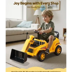 VEVOR Ride On Toddler Car, Ride on Excavator Car for Toddler 19 to 36 Months, Excavator Bulldozer Digger Toy with Under-seat Storage & Music, 55 lbs Load Capacity, Foot-to-Floor Walker for Kid, Yellow