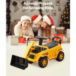 VEVOR Ride On Toddler Car, Ride on Excavator Car for Toddler 19 to 36 Months, Excavator Bulldozer Digger Toy with Under-seat Storage & Music, 55 lbs Load Capacity, Foot-to-Floor Walker for Kid, Yellow