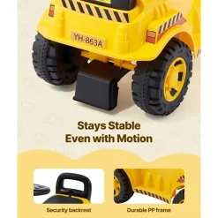 VEVOR Ride On Toddler Car, Ride on Excavator Car for Toddler 19 to 36 Months, Excavator Bulldozer Digger Toy with Under-seat Storage & Music, 55 lbs Load Capacity, Foot-to-Floor Walker for Kid, Yellow