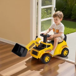 VEVOR Ride On Toddler Car, Ride on Excavator Car for Toddler 19 to 36 Months, Excavator Bulldozer Digger Toy with Under-seat Storage & Music, 55 lbs Load Capacity, Foot-to-Floor Walker for Kid, Yellow