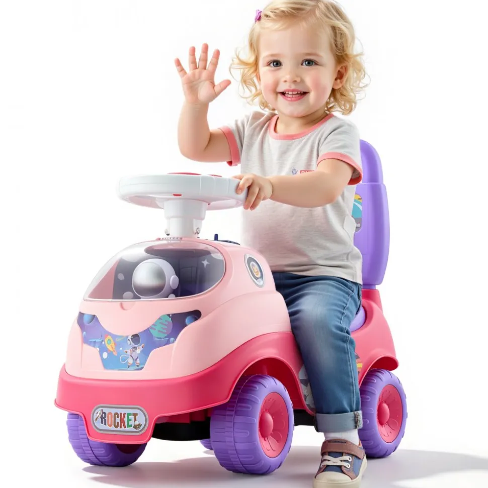VEVOR Ride On Toddler Push Car, Push Car for Toddler 19 to 36 Months, Kids Ride On Toy with Horn & Music, 48.5 lbs Load Capacity, Under-seat Storage, Foot-to-Floor Walker for Toddlers Boys Girls, Pink