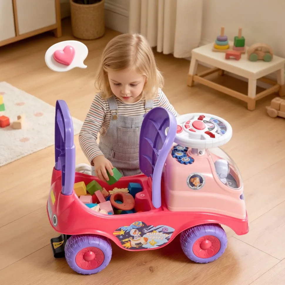 VEVOR Ride On Toddler Push Car, Push Car for Toddler 19 to 36 Months, Kids Ride On Toy with Horn & Music, 48.5 lbs Load Capacity, Under-seat Storage, Foot-to-Floor Walker for Toddlers Boys Girls, Pink