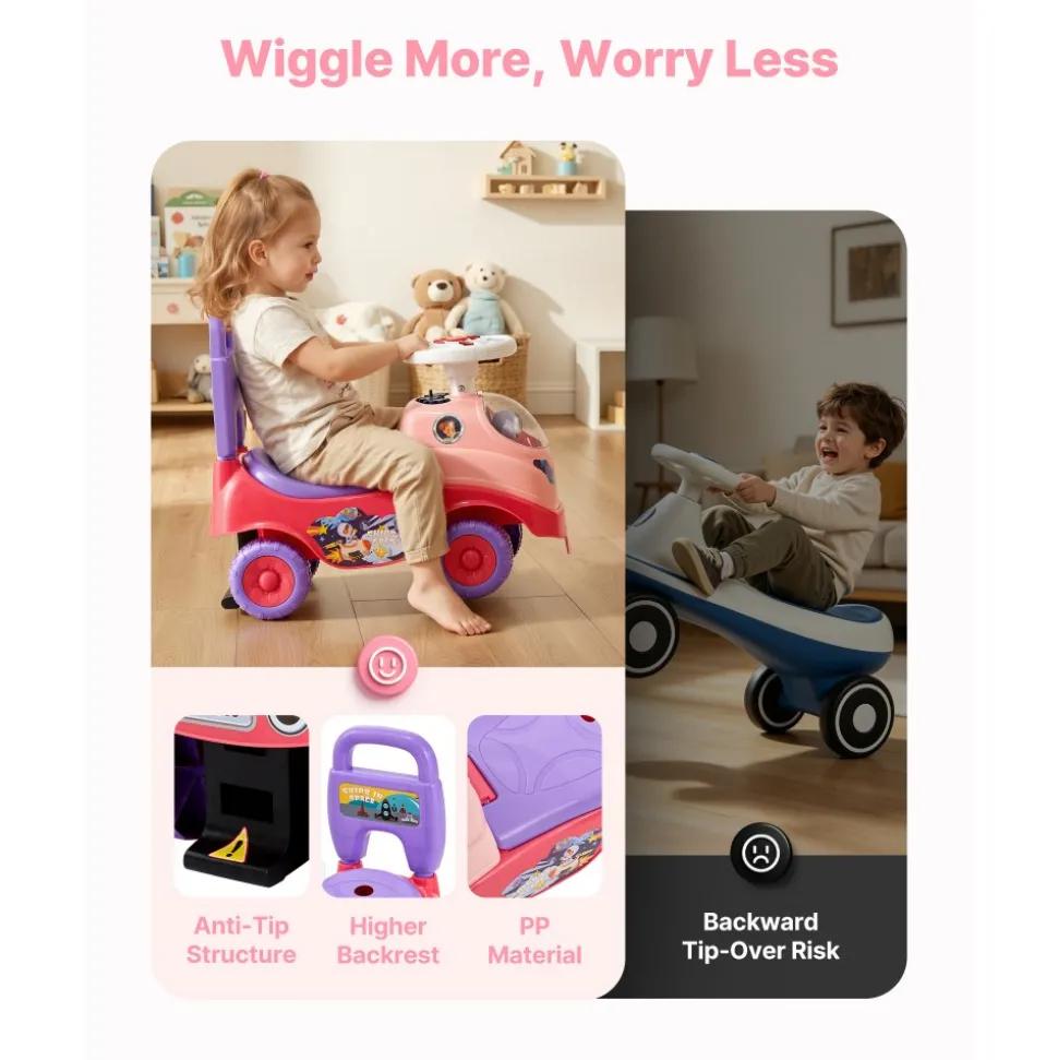 VEVOR Ride On Toddler Push Car, Push Car for Toddler 19 to 36 Months, Kids Ride On Toy with Horn & Music, 48.5 lbs Load Capacity, Under-seat Storage, Foot-to-Floor Walker for Toddlers Boys Girls, Pink