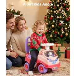 VEVOR Ride On Toddler Push Car, Push Car for Toddler 19 to 36 Months, Kids Ride On Toy with Horn & Music, 48.5 lbs Load Capacity, Under-seat Storage, Foot-to-Floor Walker for Toddlers Boys Girls, Pink