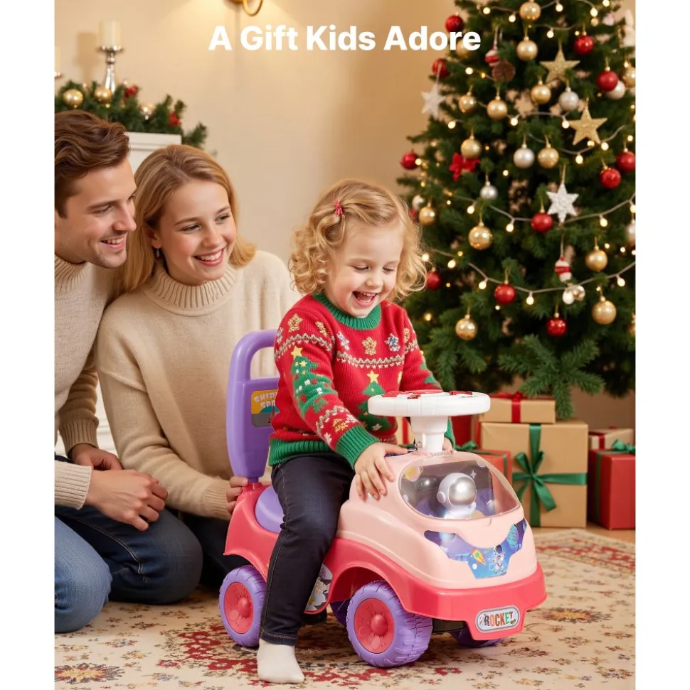 VEVOR Ride On Toddler Push Car, Push Car for Toddler 19 to 36 Months, Kids Ride On Toy with Horn & Music, 48.5 lbs Load Capacity, Under-seat Storage, Foot-to-Floor Walker for Toddlers Boys Girls, Pink