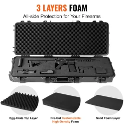VEVOR Rifle Case, Rifle Hard Case with 3 Layers Fully-protective Foams, 42 inch lockable Hard Gun Case with Wheels, IP67 Waterproof & Crushproof, for Two Rifles or Shotguns, Airsoft Gun