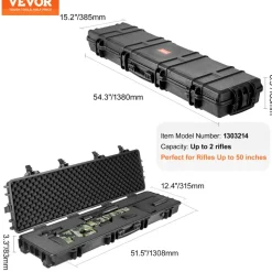 VEVOR Rifle Case, Rifle Hard Case with 3 Layers Fully-protective Foams, 50 inch lockable Hard Gun Case with Wheels, IP67 Waterproof & Crushproof, for Two Rifles or Shotguns, Airsoft Gun