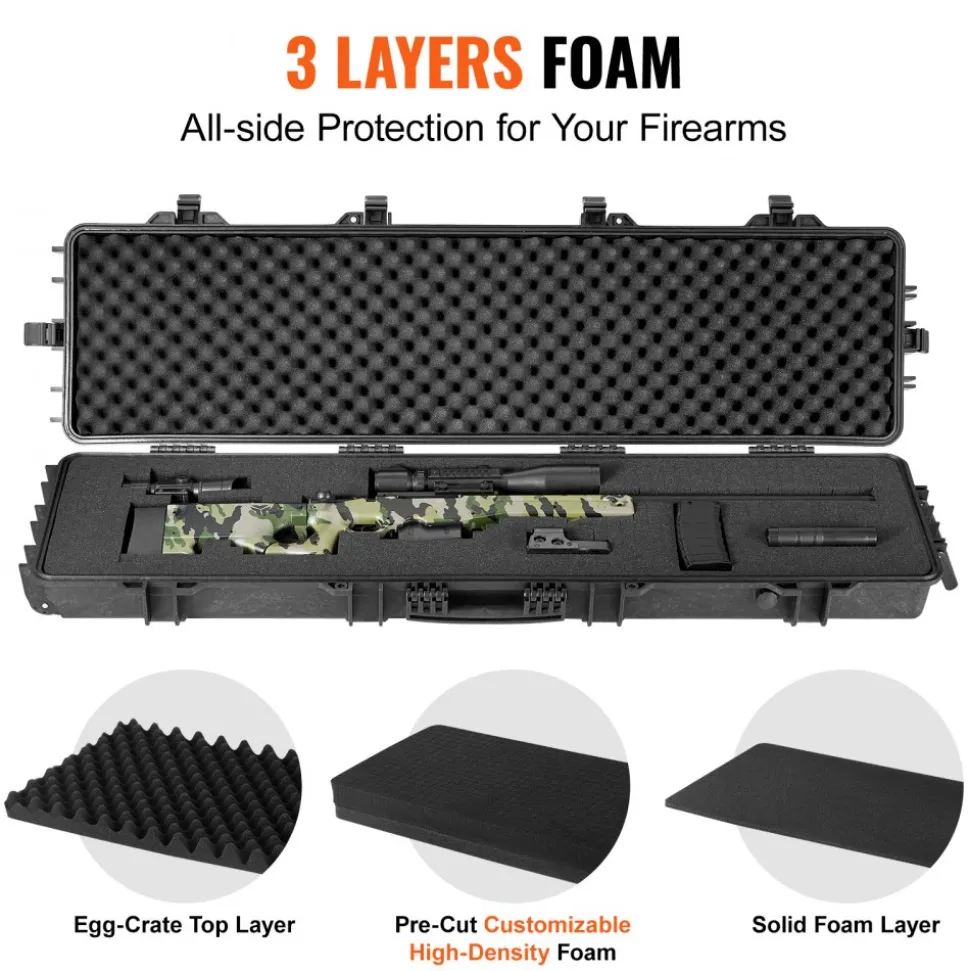 VEVOR Rifle Case, Rifle Hard Case with 3 Layers Fully-protective Foams, 50 inch lockable Hard Gun Case with Wheels, IP67 Waterproof & Crushproof, for Two Rifles or Shotguns, Airsoft Gun