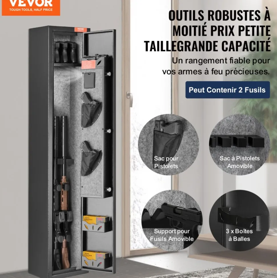 VEVOR 3 Rifles Gun Safe, Rifle Safe with Lock & Digital Keypad, Quick Access Gun Storage Cabinet with Removable Shelf, Pistol Rack, Rifle Cabinet for Home Rifle and Pistols