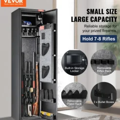 VEVOR 7-8 Rifles Gun Safe, Rifle Safe with Digital Keypad & Lock, Gun Storage Cabinet with Built-in Storage Locker, Removable Storage Shelf for Home Long Gun and Pistols