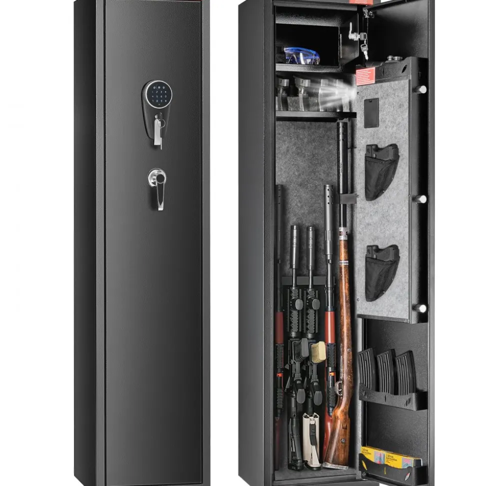 VEVOR 7-8 Rifles Gun Safe, Rifle Safe with Digital Keypad & Lock, Gun Storage Cabinet with Built-in Storage Locker, Removable Storage Shelf for Home Long Gun and Pistols