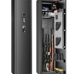 VEVOR 5 Rifles Gun Safe, Rifle Safe with Digital Keypad & Lock, Gun Storage Cabinet with Built-in Storage Locker, Removable Storage Shelf for Home Long Gun and Pistols