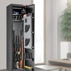 VEVOR 5 Rifles Gun Safe, Rifle Safe with Digital Keypad & Lock, Gun Storage Cabinet with Built-in Storage Locker, Removable Storage Shelf for Home Long Gun and Pistols