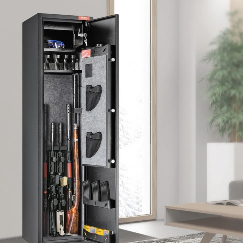 VEVOR 5 Rifles Gun Safe, Rifle Safe with Digital Keypad & Lock, Gun Storage Cabinet with Built-in Storage Locker, Removable Storage Shelf for Home Long Gun and Pistols