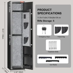 VEVOR 5 Rifles Gun Safe, Rifle Safe with Fingerprint Lock, Quick Access Gun Storage Cabinet for Shotguns with Removable Shelf, Pistol Rack, Ammo Storage Box for Home Long Gun and Pistols