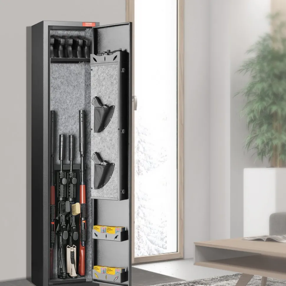 VEVOR 5 Rifles Gun Safe, Rifle Safe with Fingerprint Lock, Quick Access Gun Storage Cabinet for Shotguns with Removable Shelf, Pistol Rack, Ammo Storage Box for Home Long Gun and Pistols
