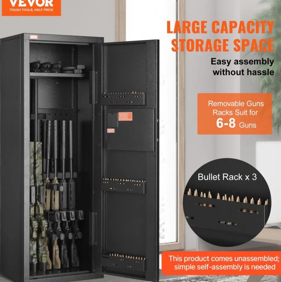 VEVOR 6-8 Rifles Gun Safe, Rifle Safe with Lock & Digital Keypad, Quick Access Tall Gun Storage Cabinet with Removable Shelf, Rifle Cabinet for Home Rifle and Shotguns