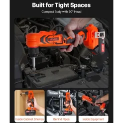 VEVOR Right Angle Drill, 3/8 Inch Chuck, 90 Degree Cordless Right Angle Drill with Brushless Motor, Battery, Charger, and Belt Clip, Adjustable Speed, for Fastening and Loosening in Tight Spaces