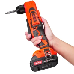 VEVOR Right Angle Drill, 3/8 Inch Chuck, 90 Degree Cordless Right Angle Drill with Brushless Motor, Battery, Charger, and Belt Clip, Adjustable Speed, for Fastening and Loosening in Tight Spaces