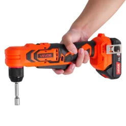VEVOR Right Angle Drill, 3/8 Inch Chuck, 90 Degree Cordless Right Angle Drill with Brushless Motor, Battery, Charger, and Belt Clip, Adjustable Speed, for Fastening and Loosening in Tight Spaces