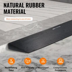 VEVOR 1.6" Rise Cuttable Threshold Ramp for Sweeping Robot, 35.4" Wide Natural Rubber Wheelchair Ramp, Non-Slip Solid Rubber Ramp with Double-Sided Tape for Doorways, Driveways, Bathroom, Smooth Tile