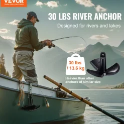 VEVOR River Anchor, 30 LBS Boat Anchor Cast Iron Black Vinyl-Coated, Marine Grade Mushroom Anchor for Boats Up To 30 ft, Impressive Holding Power in River and Mud Bottom Lakes