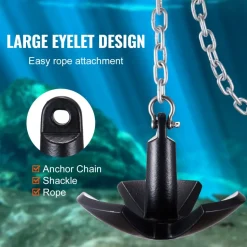 VEVOR River Anchor, 30 LBS Boat Anchor Cast Iron Black Vinyl-Coated, Marine Grade Mushroom Anchor for Boats Up To 30 ft, Impressive Holding Power in River and Mud Bottom Lakes