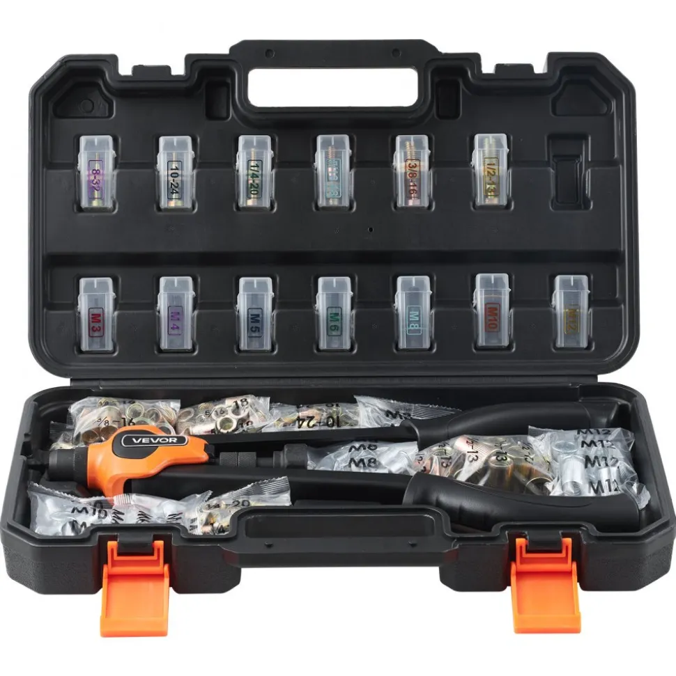 VEVOR Rivet Nut Tool Kit, 17-Inch Rivnut Tool Kit, with 13 Mandrels and 130 Nuts, Metric and SAE Size M3, M4, M5, M6, M8, M10, M12, 1/2-13, 8-32, 10-24, 1/4-20, 5/16-18, 3/8-16 UNC, a Carrying Case