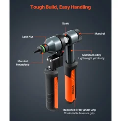 VEVOR Rivet Nut Tool Kit, 9-Inch Ratchet Rivnut Tool Kit, with 10 Mandrels and 100 Nuts, Metric and SAE Size M5, M6, M8, M10, M12, 8-32, 10-24, 1/4-20, 5/16-18, 3/8-16 UNC, with a Rugged Carrying Case
