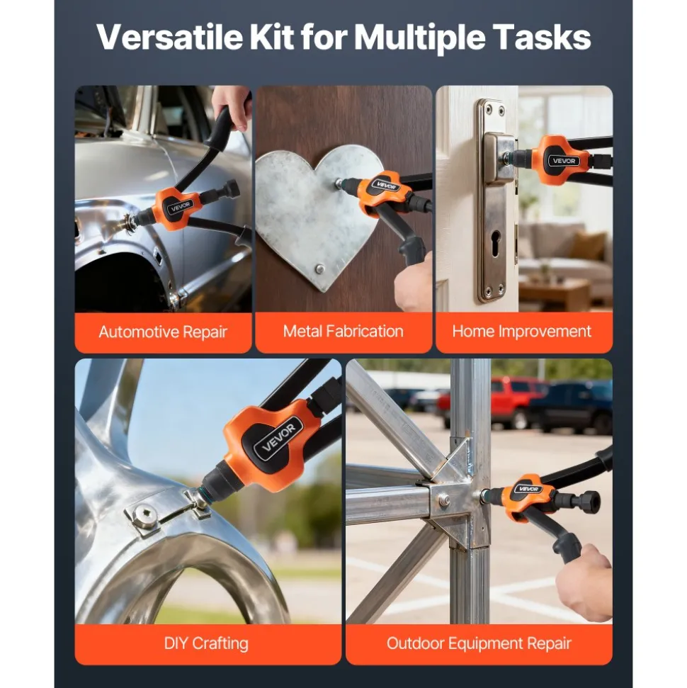 VEVOR Rivet Nut Tool Kit, 14-Inch Two-Handed Rivnut Tool Kit, with 7 Mandrels and 70 Nuts, Metric and SAE Size M6, M8, M10, 10-24, 1/4-20, 5/16-18, 3/8-16 UNC, with a Carrying Case, for Home, Auto