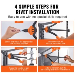 VEVOR Rivet Nut Tool, 14” Rivnut Tool Kit with 7 PCS Metric and SAE Mandrels, 70 PCS Assorted Rivet Nuts, 10-24, 1/4-20, M6, 5/16-18, M8, 3/8-16, M10, Rivet Nut Kit With Rugged Carrying Case