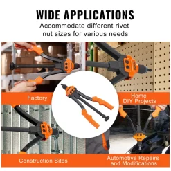 VEVOR Rivet Nut Tool, 14” Rivnut Tool Kit with 7 PCS Metric and SAE Mandrels, 70 PCS Assorted Rivet Nuts, 10-24, 1/4-20, M6, 5/16-18, M8, 3/8-16, M10, Rivet Nut Kit With Rugged Carrying Case