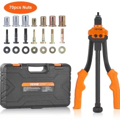 VEVOR Rivet Nut Tool, 14” Rivnut Tool Kit with 7 PCS Metric and SAE Mandrels, 70 PCS Assorted Rivet Nuts, 10-24, 1/4-20, M6, 5/16-18, M8, 3/8-16, M10, Rivet Nut Kit With Rugged Carrying Case