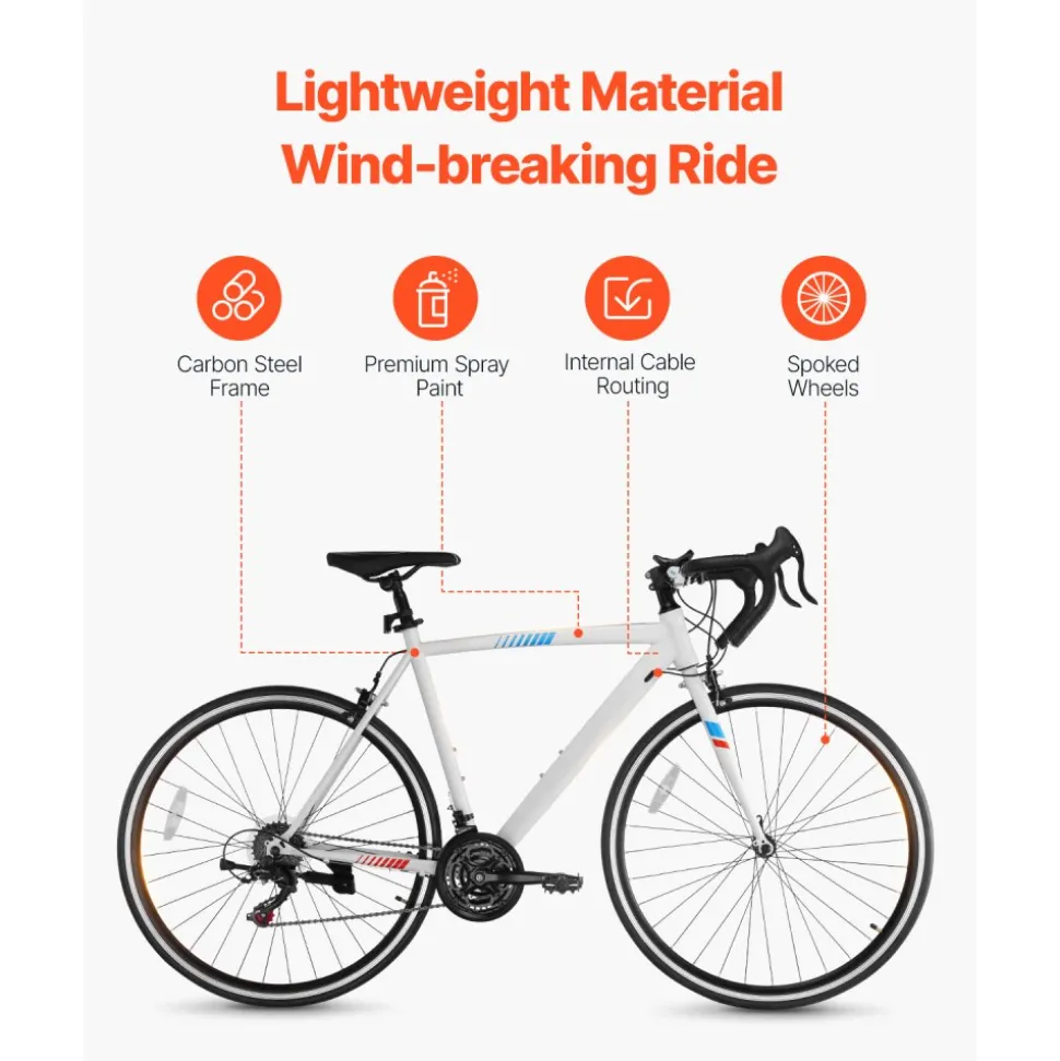 VEVOR Road Bike, 700C Wheels Racing Bike, SHIMANO 21 Speeds Drivetrain City Commuter Road Bicycle, Urban Adult Sport Bicycle with Carbon Steel Frame, Drop Bar, Caliper Brake, for Men and Women