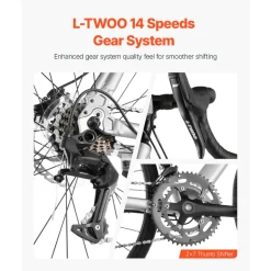 VEVOR Road Bike, 700C Wheels Racing Bike, L-TWOO 14 Speeds Drivetrain City Commuter Road Bicycle, Urban Adult Sport Bike with Lightweight Aluminum Alloy Frame, Drop Bar, Disc Brake, for Men Women