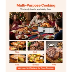 VEVOR Roaster Oven, 20QT Electric Roasting Pan, 150-450℉ Adjustable Temperature Fast-Cooking Turkey Roaster, Turkey Oven with Self-Basting Lid, Defrost & Warm Function for Home, Fits 24lb Turkey