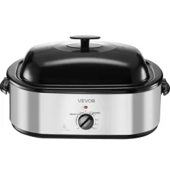 VEVOR Roaster Oven, 20QT Electric Roasting Pan, 150-450℉ Adjustable Temperature Fast-Cooking Turkey Roaster, Turkey Oven with Self-Basting Lid, Defrost & Warm Function for Home, Fits 24lb Turkey