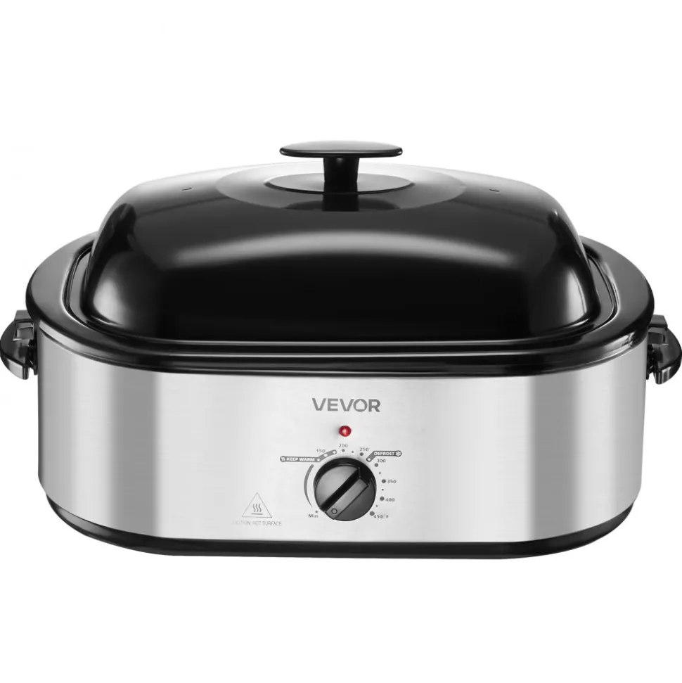 VEVOR Roaster Oven, 20QT Electric Roasting Pan, 150-450℉ Adjustable Temperature Fast-Cooking Turkey Roaster, Turkey Oven with Self-Basting Lid, Defrost & Warm Function for Home, Fits 24lb Turkey