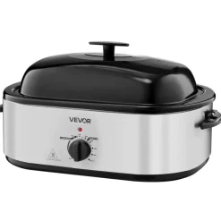 VEVOR Roaster Oven, 20QT Electric Roasting Pan, 150-450℉ Adjustable Temperature Fast-Cooking Turkey Roaster, Turkey Oven with Self-Basting Lid, Defrost & Warm Function for Home, Fits 24lb Turkey