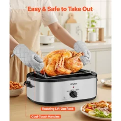 VEVOR Roaster Oven, 20QT Electric Roasting Pan, 150-450℉ Adjustable Temperature Fast-Cooking Turkey Roaster, Turkey Oven with Self-Basting Lid, Defrost & Warm Function for Home, Fits 24lb Turkey
