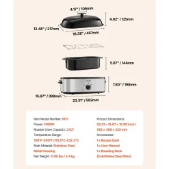 VEVOR Roaster Oven, 20QT Electric Roasting Pan, 150-450℉ Adjustable Temperature Fast-Cooking Turkey Roaster, Turkey Oven with Self-Basting Lid, Defrost & Warm Function for Home, Fits 24lb Turkey
