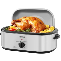 VEVOR Roaster Oven, 20QT Electric Roasting Pan, 150-450℉ Adjustable Temperature Fast-Cooking Turkey Roaster, Turkey Oven with Self-Basting Lid, Defrost & Warm Function for Home, Fits 24lb Turkey