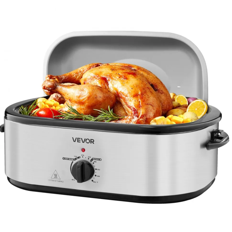 VEVOR Roaster Oven, 20QT Electric Roasting Pan, 150-450℉ Adjustable Temperature Fast-Cooking Turkey Roaster, Turkey Oven with Self-Basting Lid, Defrost & Warm Function for Home, Fits 24lb Turkey